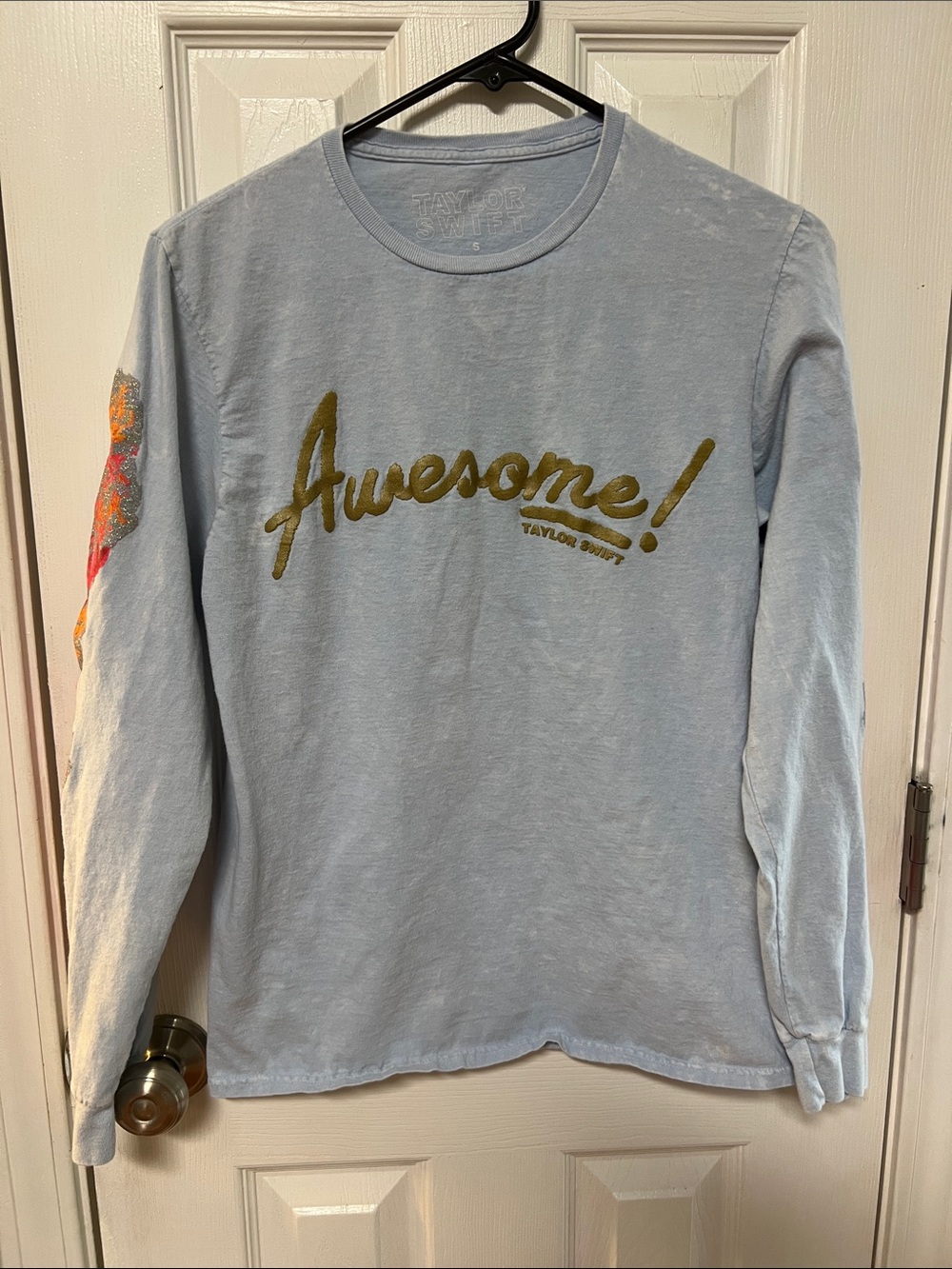Taylor Swift Light Blue Long-Sleeve Tee with Gold 'Awesome!' Graphic